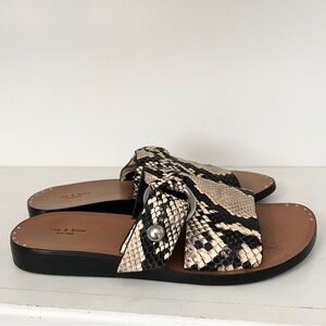 Rag & Bone Arc Flat Slide Sandal Women 37 US 7 Snake Print Leather